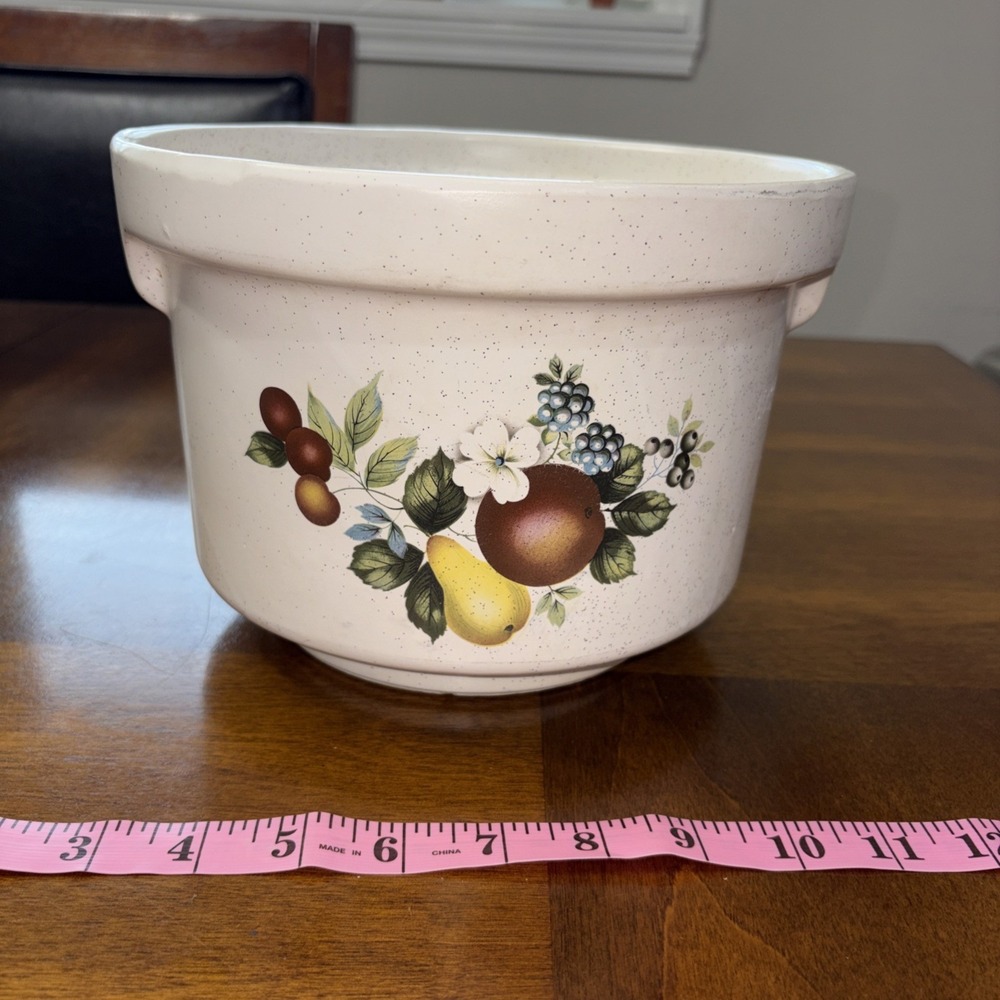 Vintage McCoy Ovenproof 265 USA Pottery Crock Bowl Fruit Pattern Stoneware 8.5"